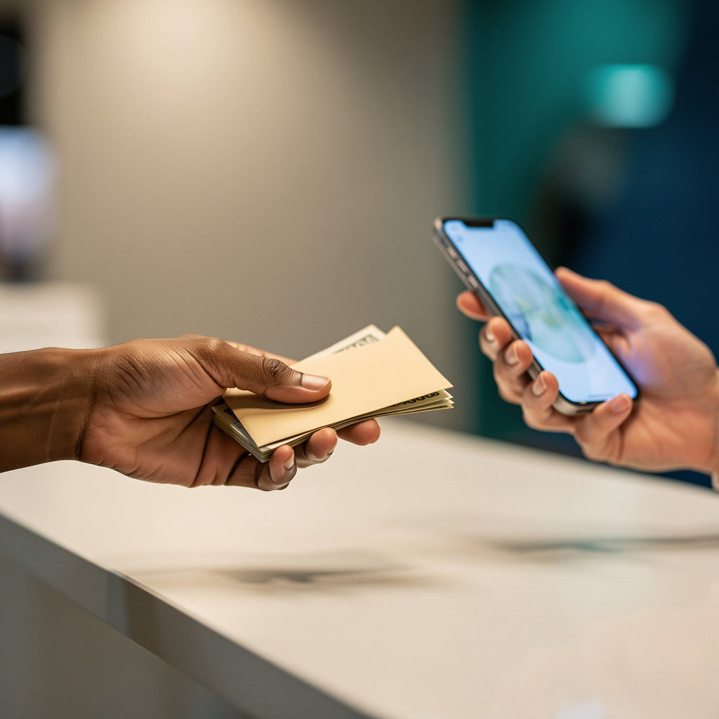 Uni-Service Money Transfers agent assisting a customer with a secure international money transfer in Perris, CA